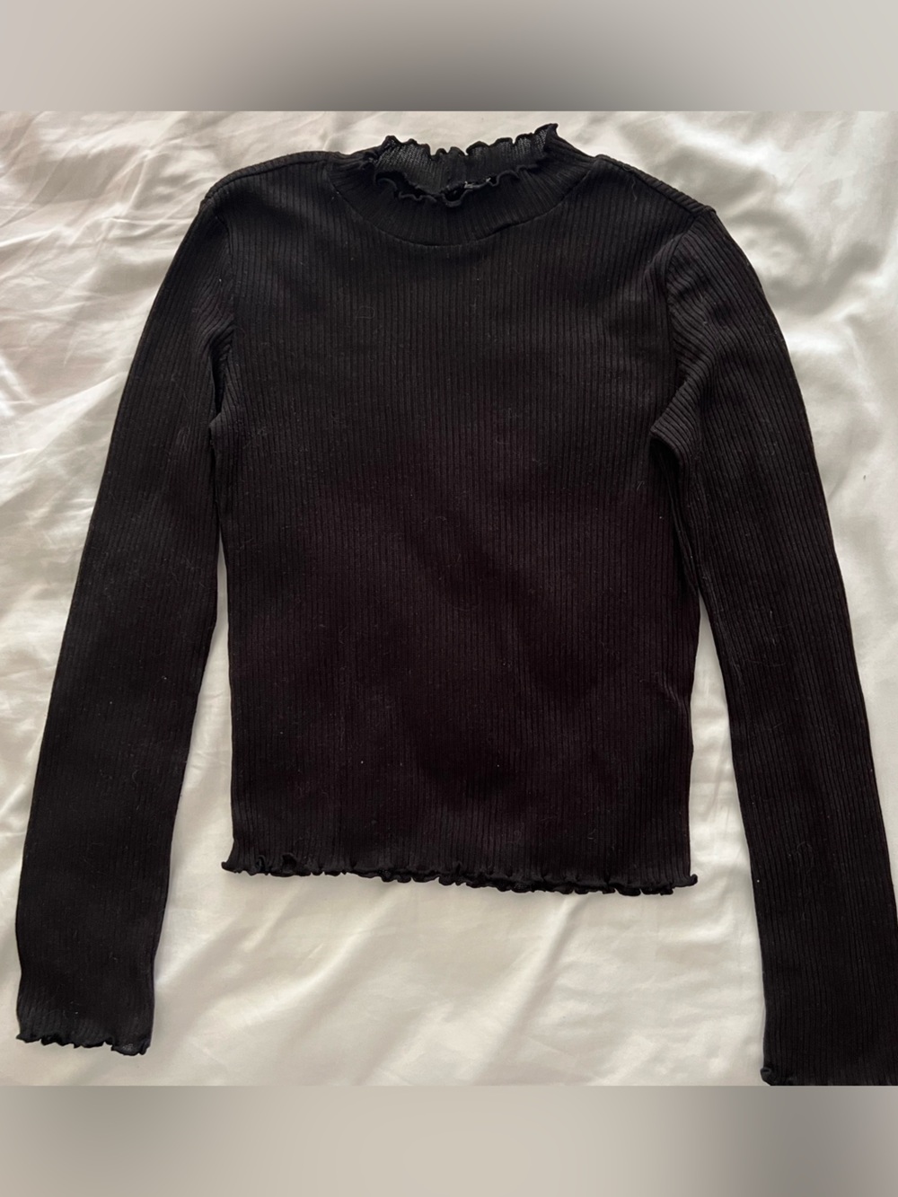 Women's Black Ribbed Long-Sleeve Mock Neck Top